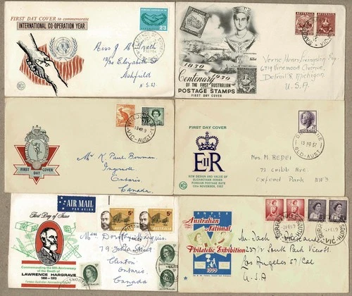 Australia 1950 - 1965 FDC Cover x6 Misc Lot