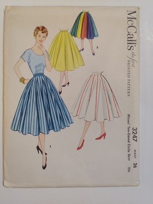 McCall's 3247 Skirt Ten Gored Sewing Pattern Ladies 26 14 UC VTG 50's Circle