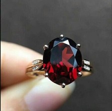 2Ct Oval Cut Red Garnet Solitaire Women's Engagement Ring 14K Yellow Gold Finish