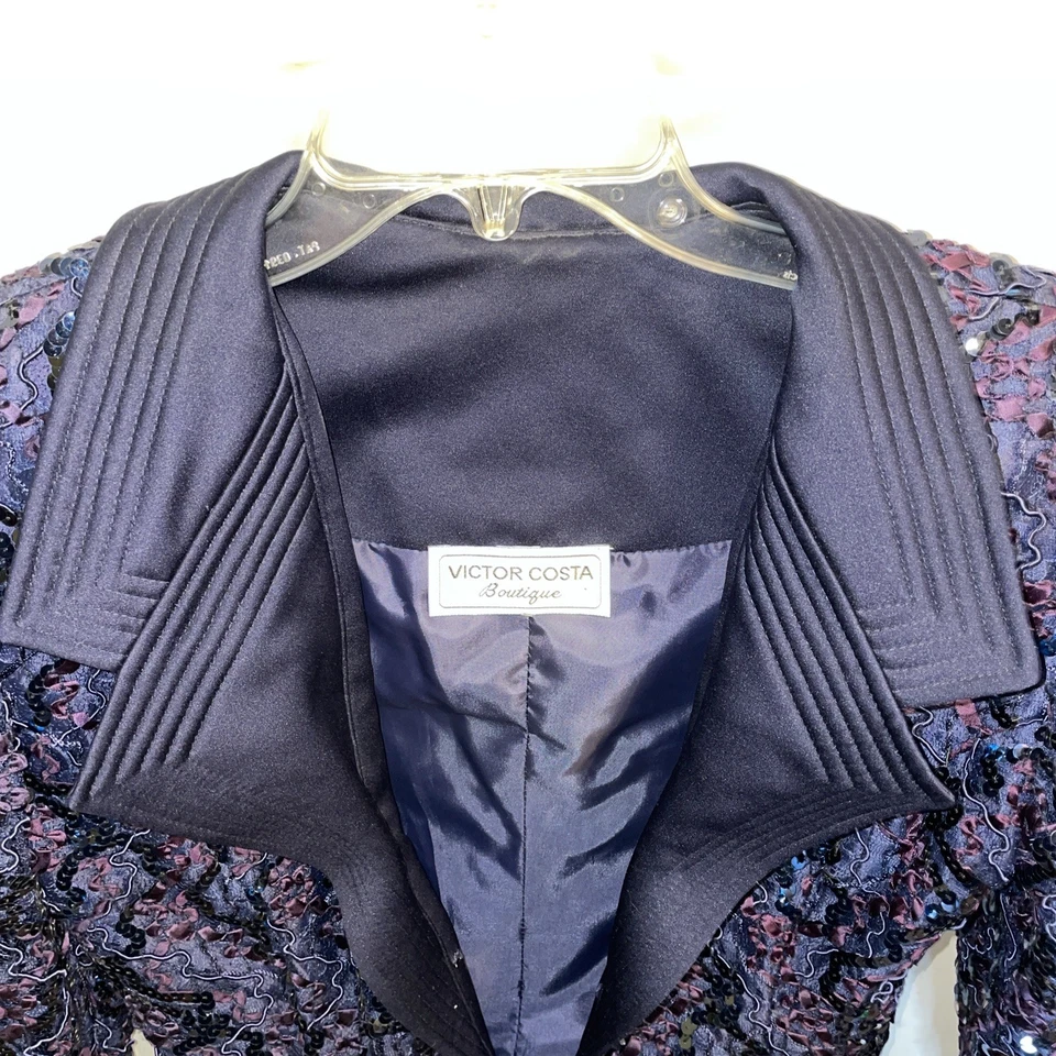 Victor Costa Mujer Elegante Chaqueta Talla Mediana Púrpura Lentejuelas Salir de Fiesta Foto 3 de 4