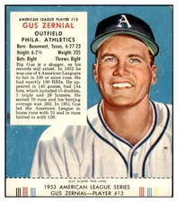 1953 RED MAN # 13AL GUS ZERNIAL A'S VG W TAB 494748 (KYCARDS)