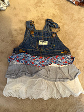 OshKosh B'gosh Girls 9-12M Denim Floral Overall Dress Ruffle Buckle Straps