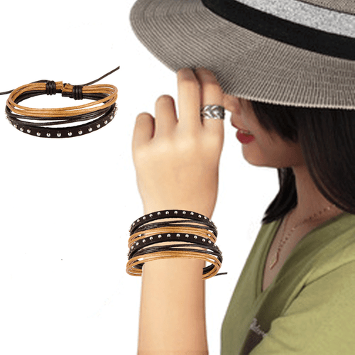 Men's and Women's Leather Bracelet Multi-layer Punk Bracelet Spike Bracelet Gift - Picture 2 of 3