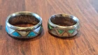 Vintage Zuni Silver and Torquoise & MOP Wedding Band Set Old Sterling 5.5 9