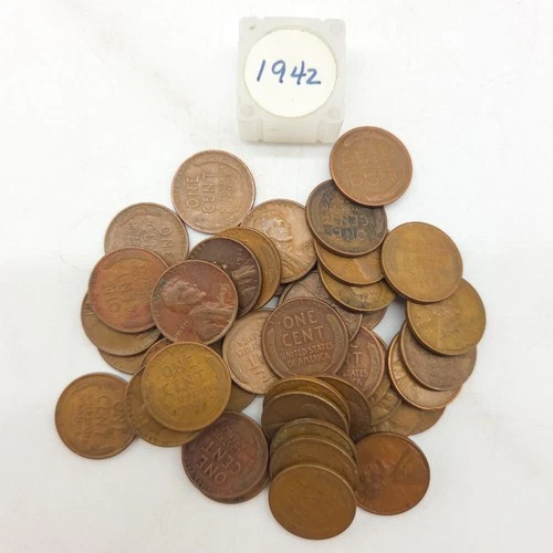 1942 P Wheat Penny Lot 42 Coins Partial Roll Lincoln Cent Better Grades F/XF