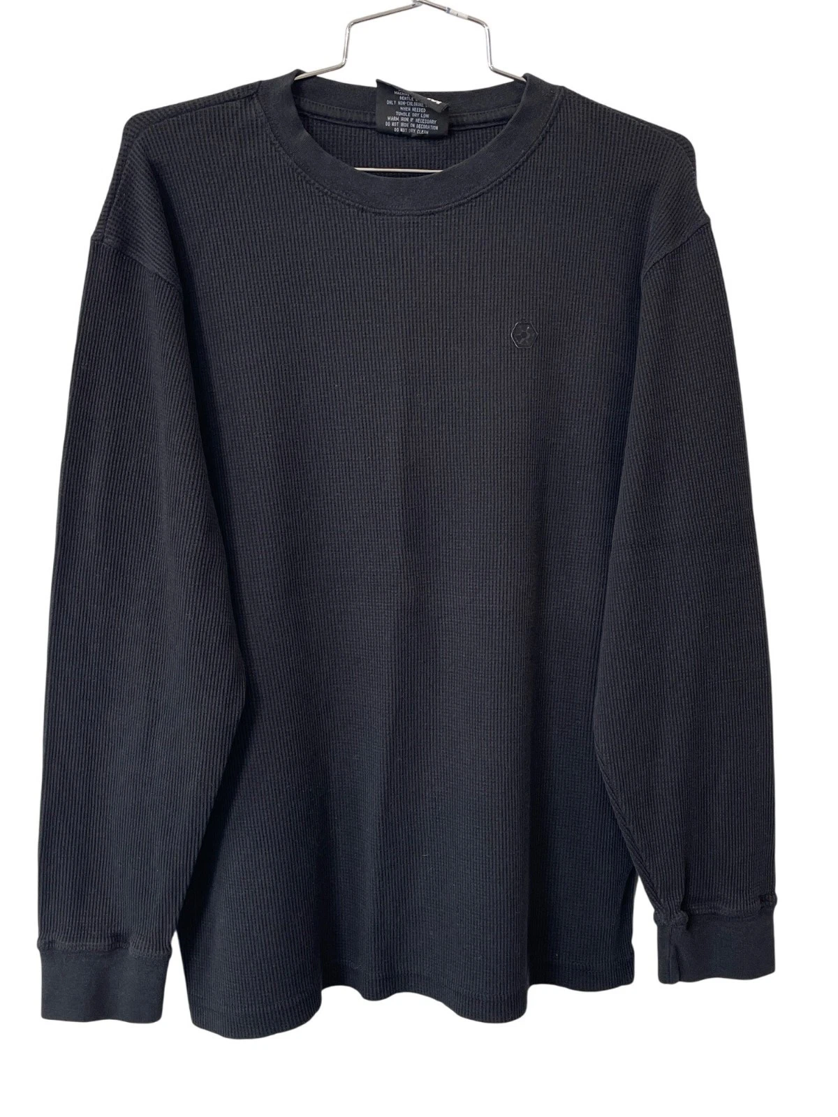 Y2K Southpole Shirt Size Medium Waffle Knit Crewneck Long Sleeve Pullover Black