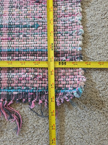 Vtg Red Blue Handmade Cotton Rag Rug 52" x 26" Farmhouse Country Primitive - Picture 2 of 5