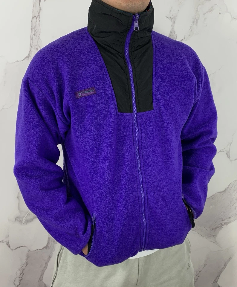 Vintage Columbia Full Zip Fleece Jacket Nylon High Neck Collar Purple - Image 2 of 4