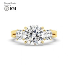 Round Diamond Trilogy Ring 18k Yellow Gold Labgrown 4 Ct Solitaire