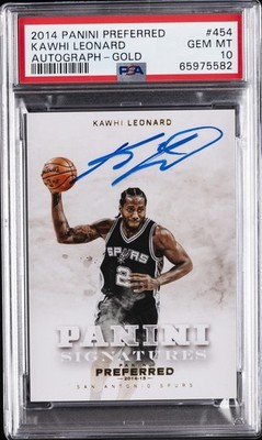 2014 PANINI PREFERRED AUTO-GOLD #454 KAWHI LEONARD 5/10 PSA 10