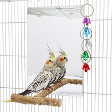 Large Bird Mirror Toy with Perch Stand, Parrot Parakeet Mirror with Bird Swing