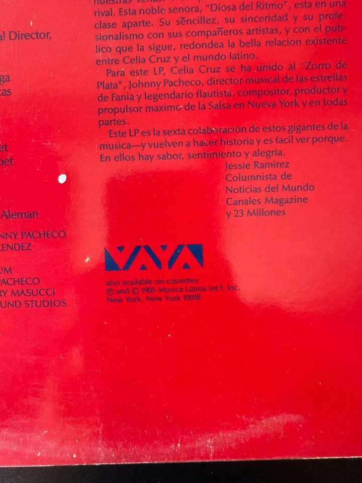 Celia Cruz & Johnny Pacheco - De Nuevo [1985] Vinyl LP Salsa Guaguanco Vaya Rare - Image 4 of 4