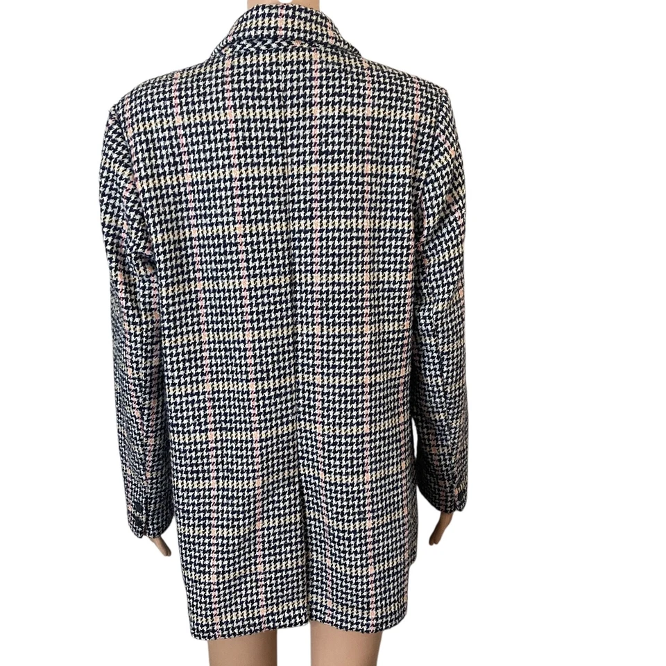 Old Navy Blazer Womens Medium Houndstooth Wool Blend Black White 2 Button - Image 2 of 4