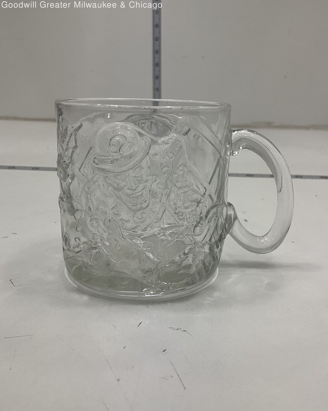 McDonalds Clear Batman Riddler Embossed Glass Mug Vintage 1995 Tableware