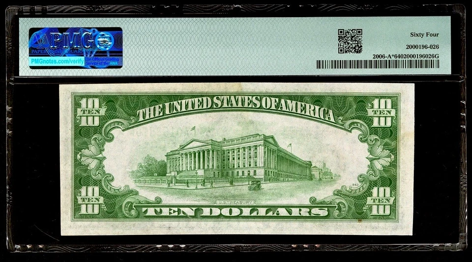 1934 A $10 Dollar STAR NOTE Federal Reserve Boston PMG 64 A01585104* Fr.2006-A* - Image 2 of 2