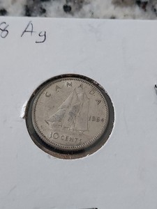 Silver 1964 Canada Ten 10 Cent Coin