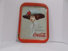 Vintage Coca-Cola Drink Delicious Serving Tray Lady in Hat Red Border - Used