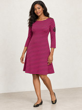 Tory Burch Pink Brown Striped Logo Dress Women M Pima Cotton