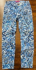 LILLY PULITZER Women s Blue Floral Print Tapered Trouser Pants Mid Rise sz 4