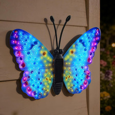 Solar LED Butterfly Outdoor Wall Decor with Sparkling Light-Up Wings - Hanging S