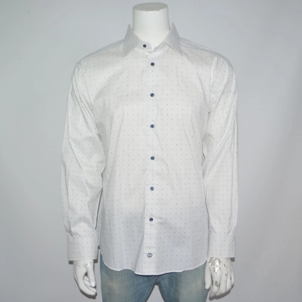 Camisa de vestir DAVID DONAHUE ajuste elástico rendimiento blanco azul 17,5 34/35 Foto 2 de 3