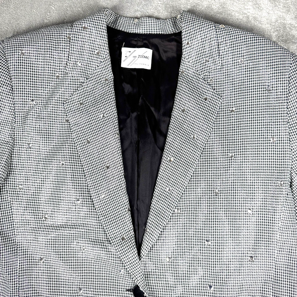 Blazer Chaqueta De Colección Años 80 Embellecido Estrás M/L Acolchado Metálico Glam Rock Retro Foto 3 de 4
