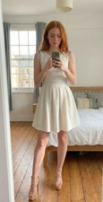 White Textured Skater Dress Waffle Knit Pleated Sleeveless UK 8
