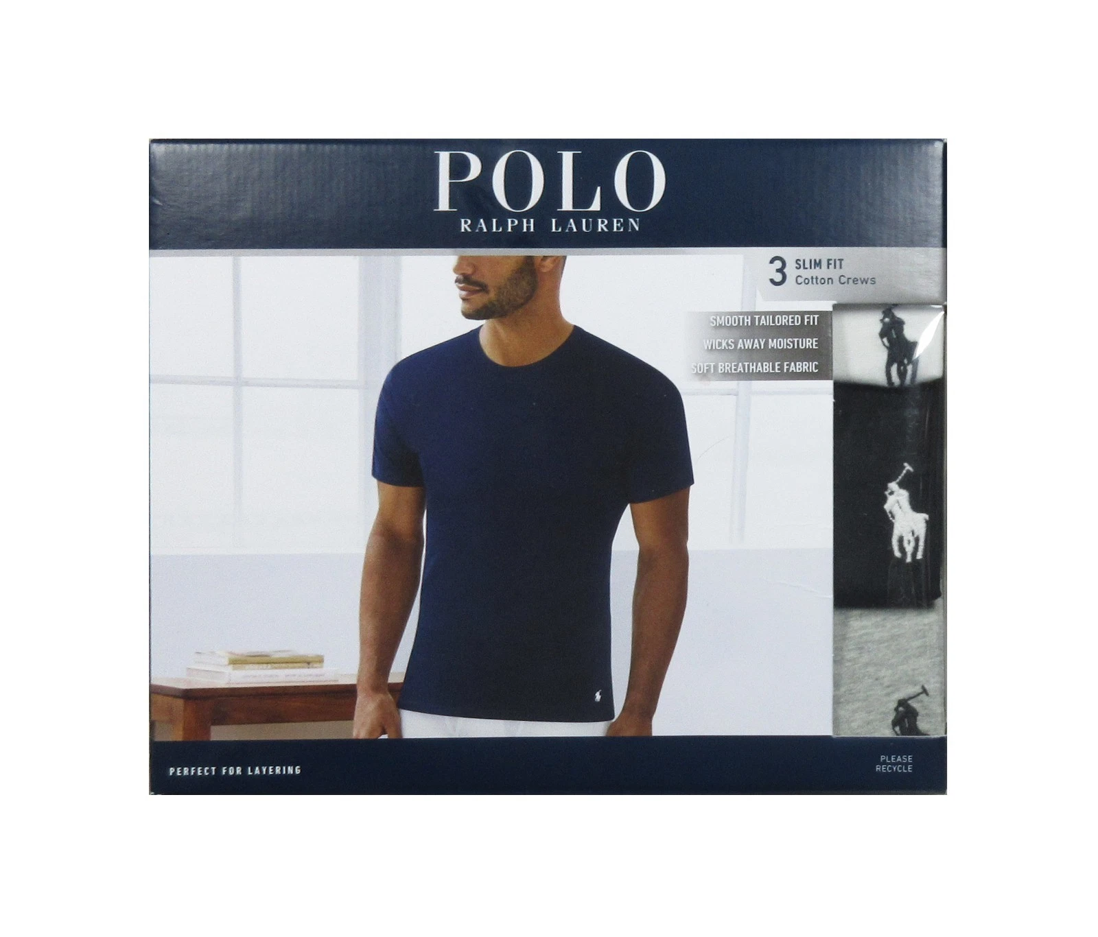 Polo Ralph Lauren Men's White-Black-Grey Slim Fit Crew-Neck 3 Pack T-Shirts M
