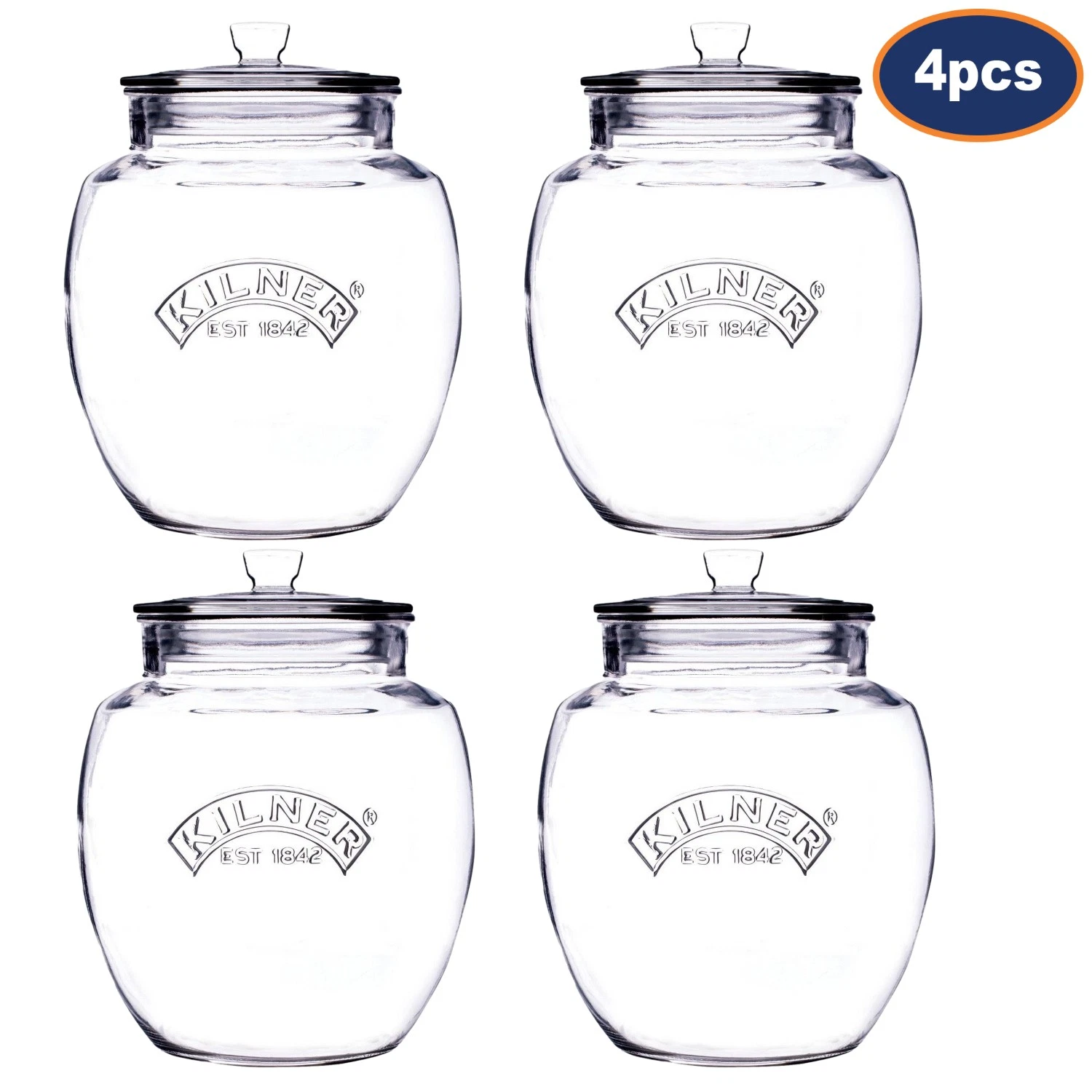 Storage Jar 2L Clear Glass Cookie Biscuit Cereals Airtight Storage Container 4pc