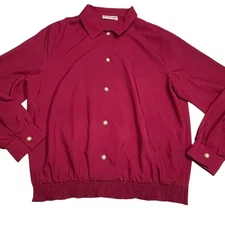 Vintage Tumbleweeds Burgundy Gold Pearl Button Collared Long Sleeve Blouse Large
