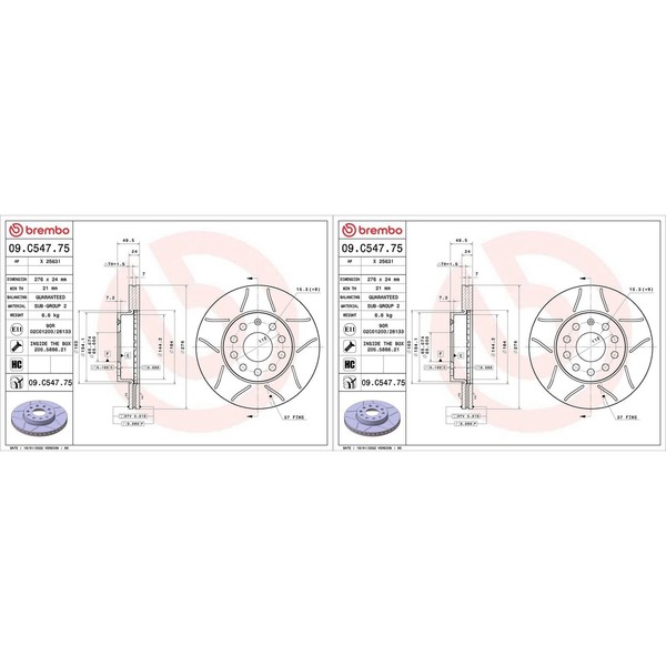 2X Brembo MAX Sportbremsscheiben 276Mm Geschlitzt InnenbelÜFtet Vorne Passend Fü-image