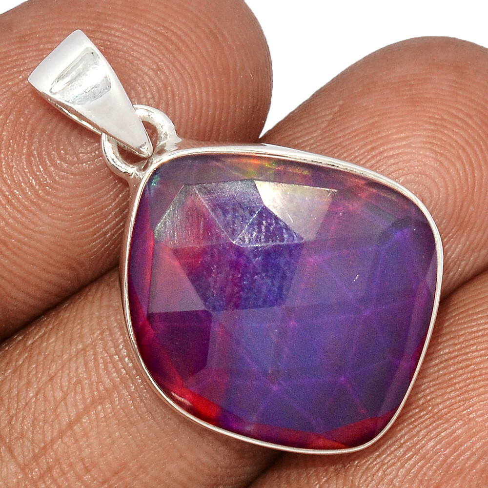 Treated Faceted Aura Opal 925 Sterling Silver Pendant Jewelry CP62116