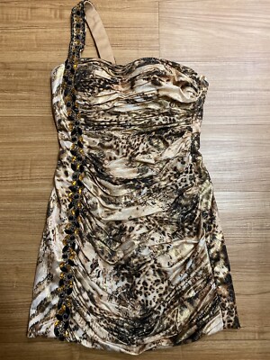 Dave & Johnny Leapard Print Rhinestone Asymmetrical Dress Size 0