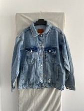 Anine Bing Blue Denim Distressed Oversized Trucker Jacket Size Xs