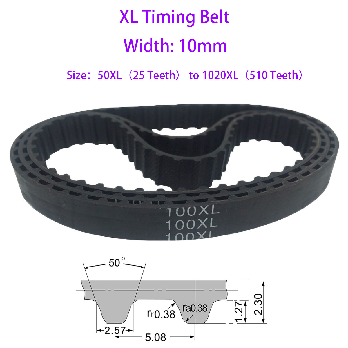 5-Pack XL Timing Belts - Choose From 66XL To 84XL, 5.08mm Pitch, Widths 6.4mm To 12.7mm, Neoprene With Fiberglass Core