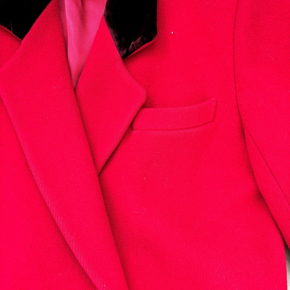 Abrigo Anne Klein II XS Rojo Lana Cigarrillo Terciopelo Borde Dinero Antiguo De Colección Foto 3 de 4