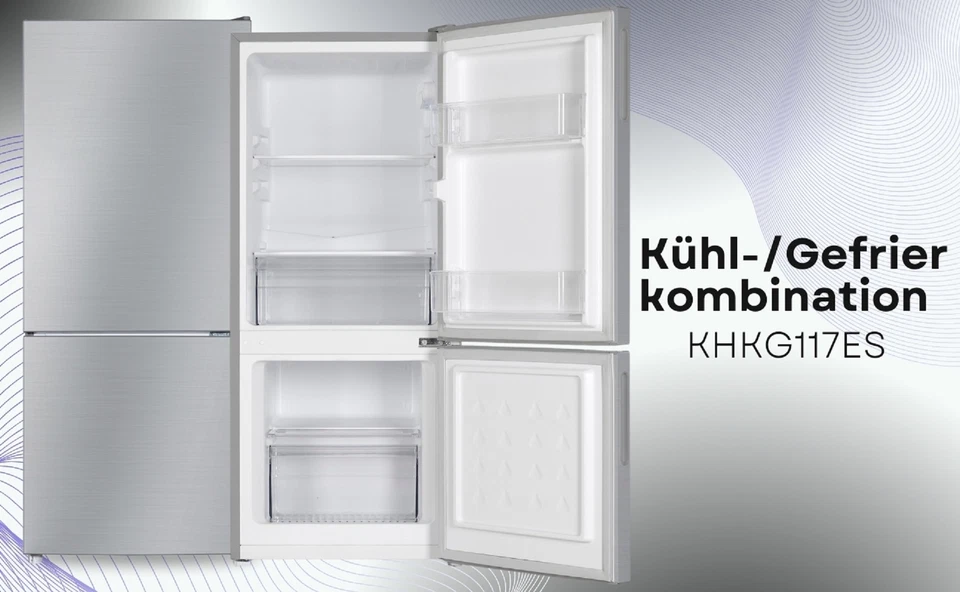 PKM Kühlgefrierkombination KHKG117ES 117 Liter Nutzinhalt, Silber, Nur 39 dB  - Bild 3 von 4