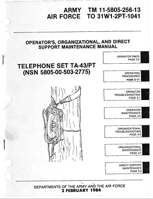 105 Page 1984 TM 11-5805-256-13 Telephone Set TA-43/PT Operator Manual on CD