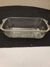 1940's Glassbake Loaf Pan Mckee Glass Ovenware Sears Roebuck Flamex Hibiscus