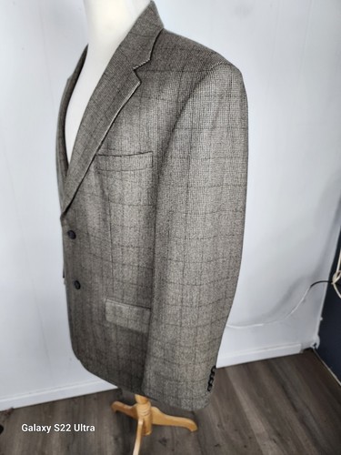 oscar de la renta Men's Sz 44R Brown Check Lambs wool Cashmere Blend Sport Coat - Picture 18 of 24