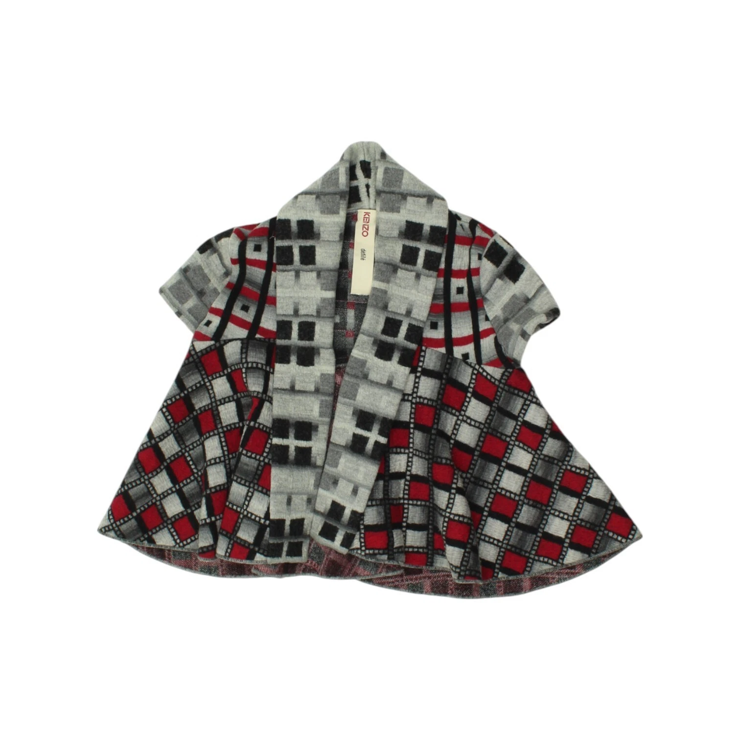 Cappotto Kenzo Bambini Senza Bottoni Giacca Manica Corta Designer Ragazze Grigio Fantasia