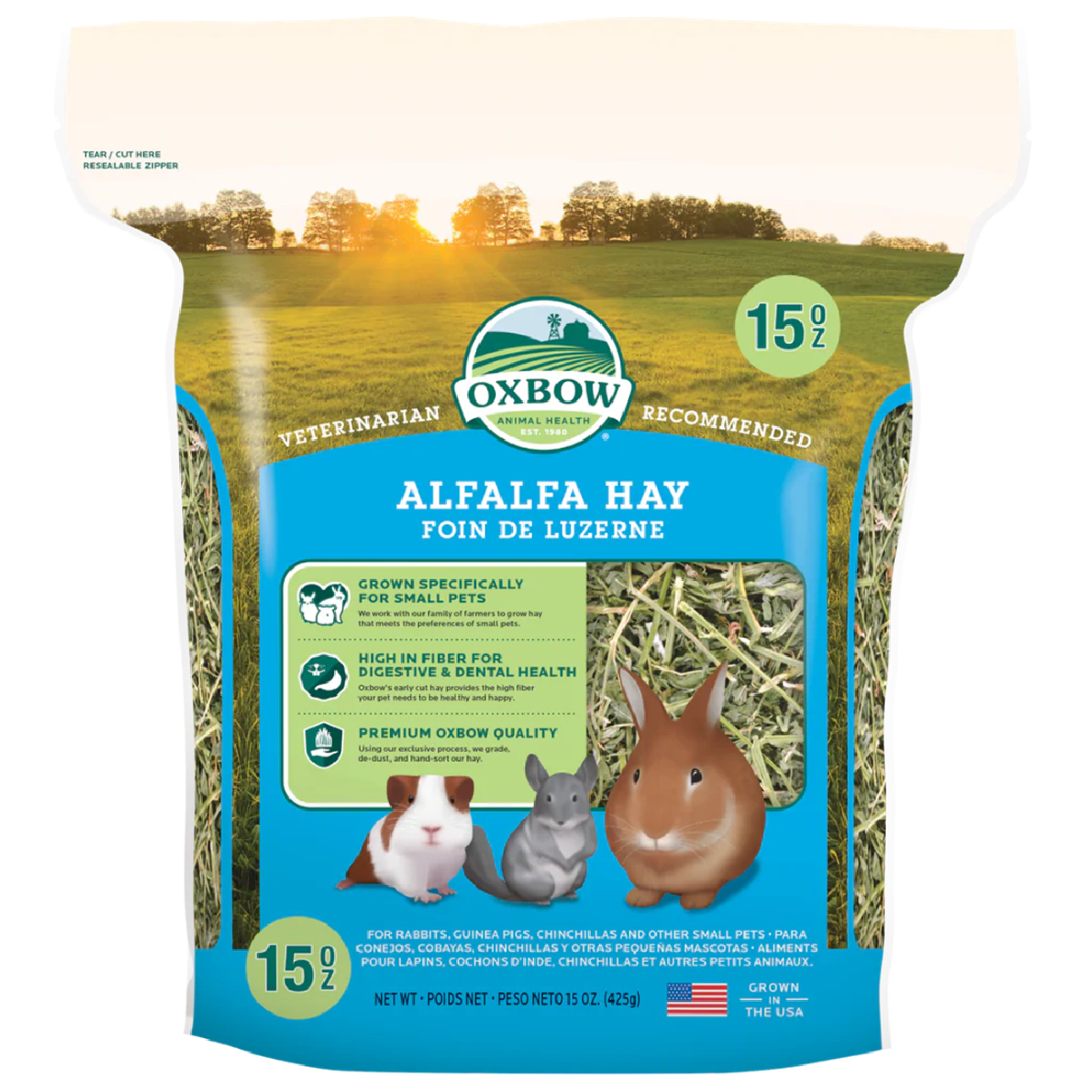 ALFALFA HAY - (425g) - Oxbow Premium Animal Fibre Feeding Grass Pet Bedding Feed