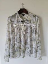 a.n.a  A New Approach XL Multicolor Floral Sheer Long Sleeve Top Blouse Shirt