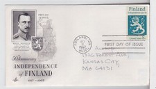 TurtlesTradingPost- Finland Independence #1334 1967 FDC- Artcraft Cachet
