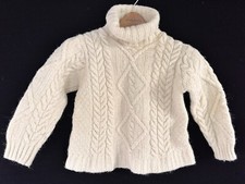 Inis Crafts Sweater Cream Merino Wool Turtleneck Heavy Warmth Size M Kids