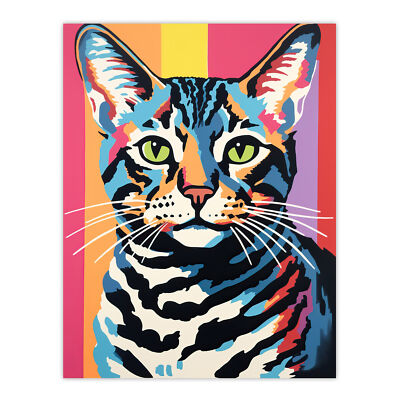 Retro Katze gestreift kräftig lebendig Kunstwerk Bengal Design Wandbild Poster Druck