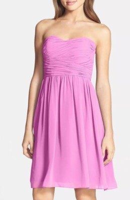 Donna Morgan 192260 Womens Chiffon Strapless Fit & Flare Dress Pink Size 8