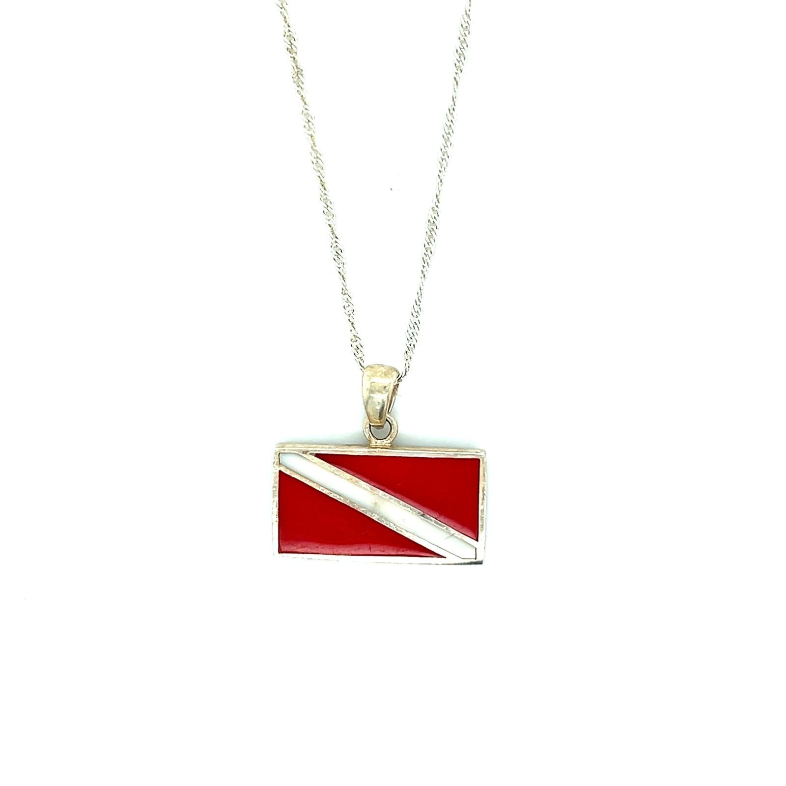 925 Silver Red Rectangular Pendant Necklace - image 1