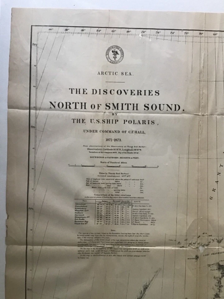 Mapa antiguo 1871 descubrimientos del mar ártico norte de Smith sonido por Polaris marina de Estados Unidos Foto 2 de 4