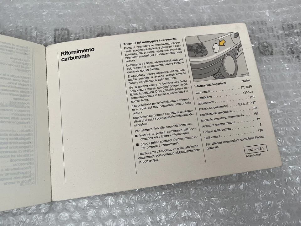 Libretto Uso E Manutenzione OPEL ASTRA 1992 - Immagine 3 di 4